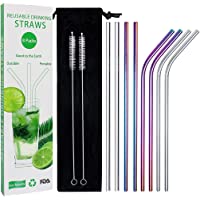 Pajitas (Caña) reutilizables de acero inoxidable- 8 piezas de conjunto con 2 cepillos limpios- de metal aprobado por FDA…
